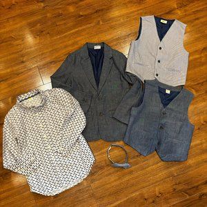 Crazy 8 Boys 5 Piece Dressy Bundle Moustache M 7-8 Bowtie Vest Jacket Shirt